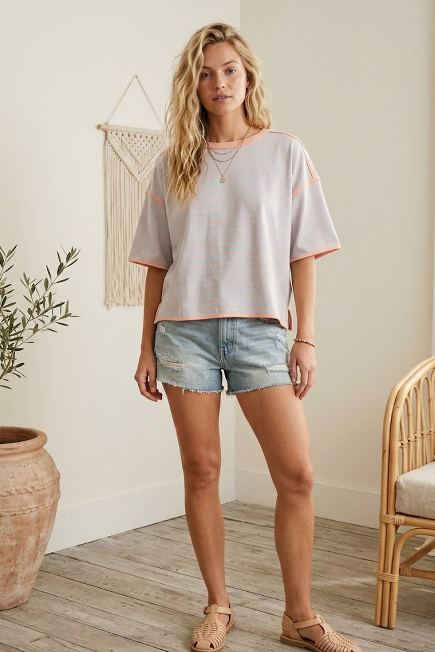 Striped Oversized Fit Cotton Tee