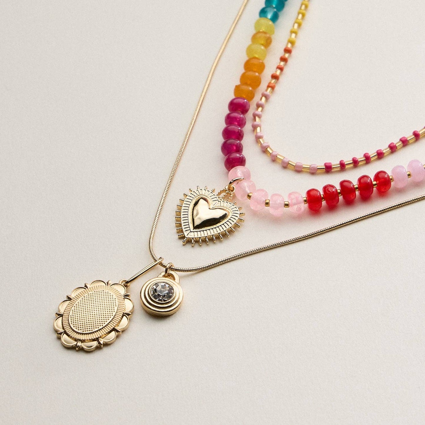 Layered Beaded and Pendant Necklace Set