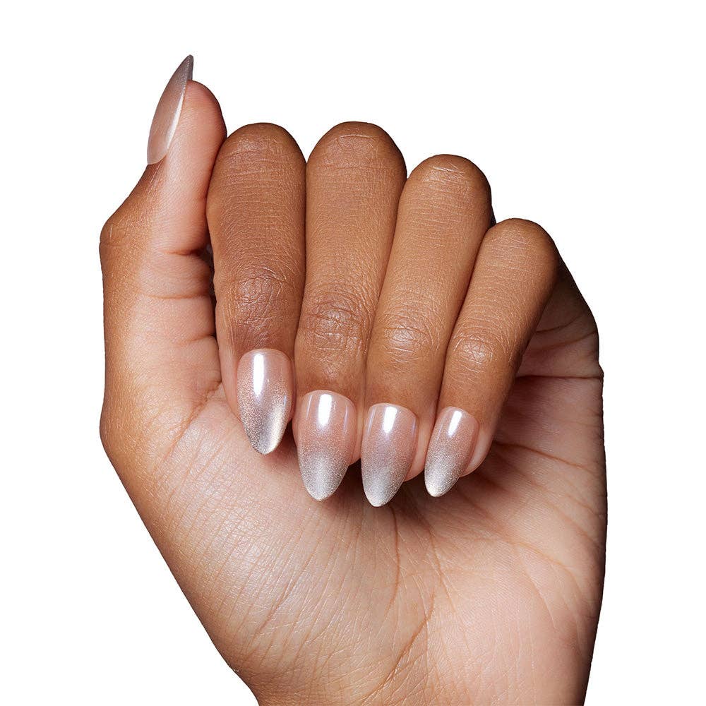 Polar Night Press-On Nails | Short Almond Silver Velvet