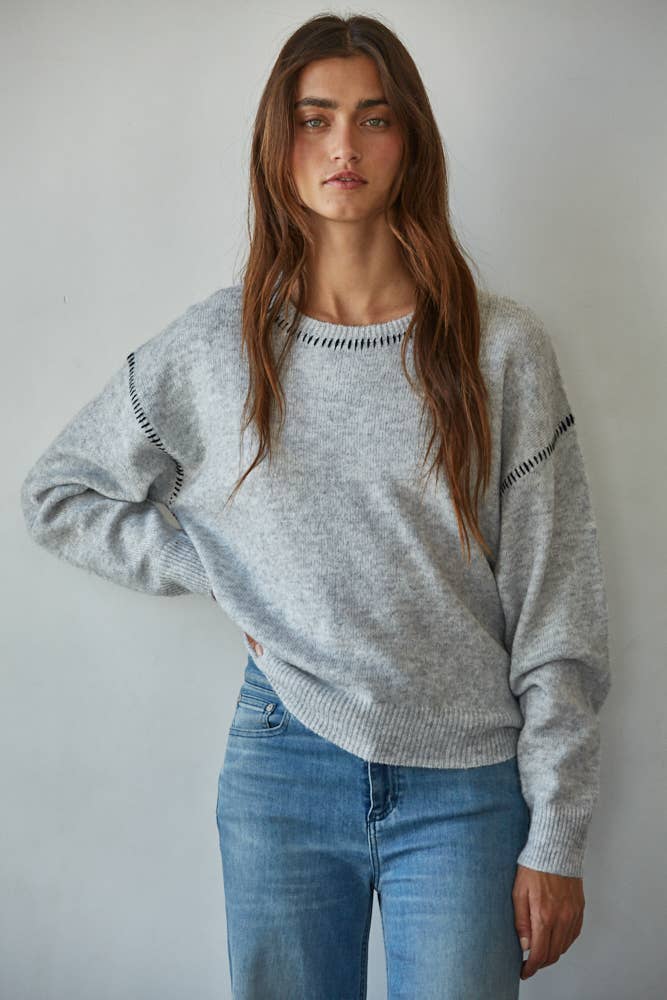 By Together Knit Sweater With Contrast Stitching Detail