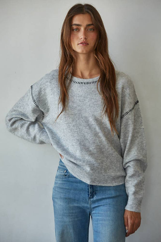 By Together Knit Sweater With Contrast Stitching Detail