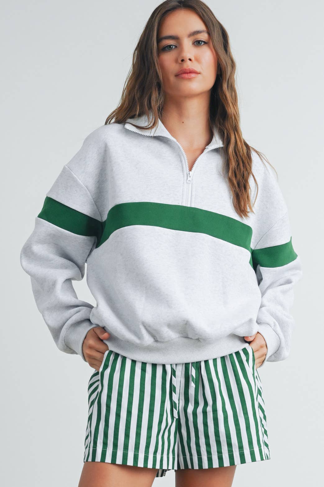 Butter Melon Two-Toned Half Zip Sweatshirt
