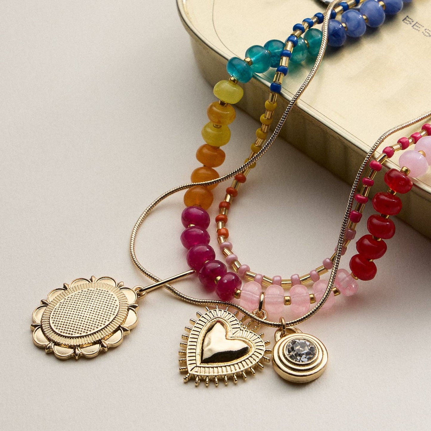 Layered Beaded and Pendant Necklace Set