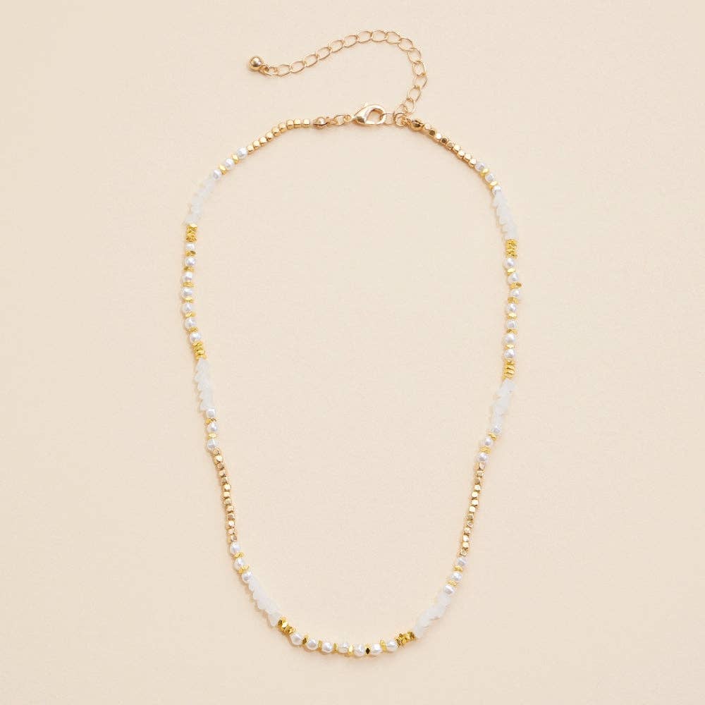 Glass Pearl & Metal Beaded Necklace