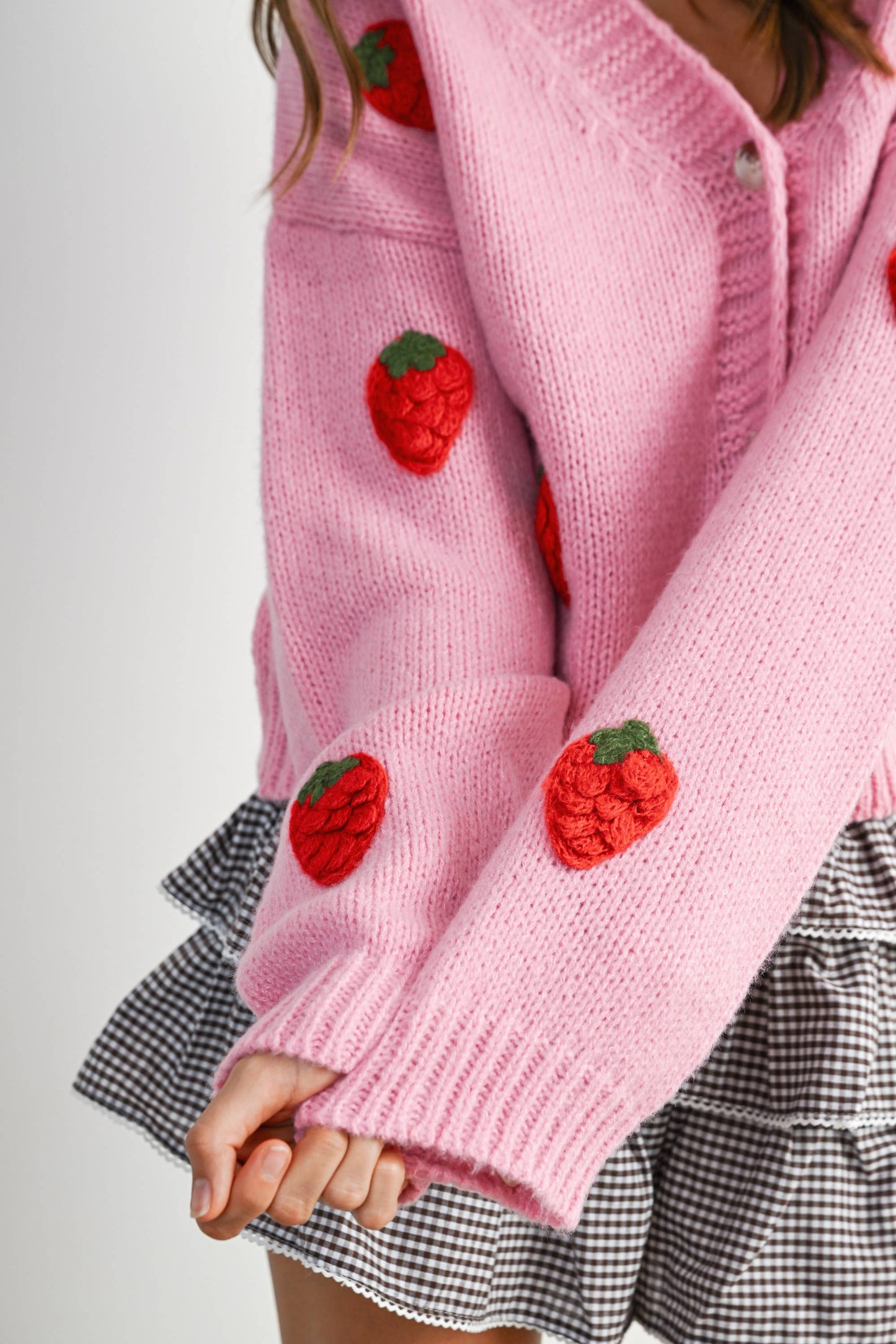 Butter Melon Strawberry Embroidered Cropped Cardigan