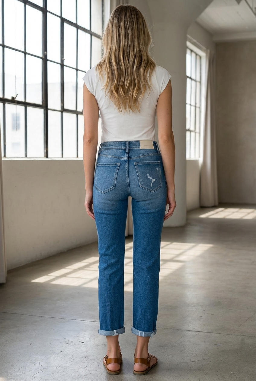 HIGH RISE TAPERED MOM FIT JEANS