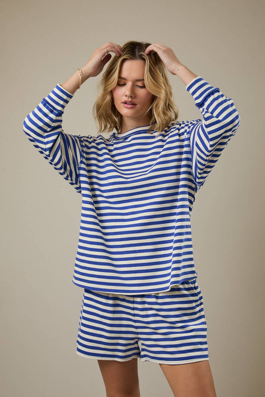 Sunday Edition Striped Sweatshirt and Shorts Set