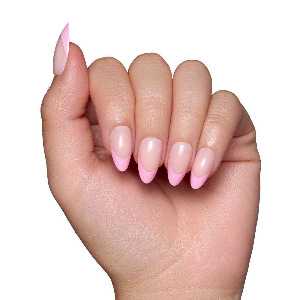 Pink Macaron Press-On Nails | Pink French Tip | Short Almond