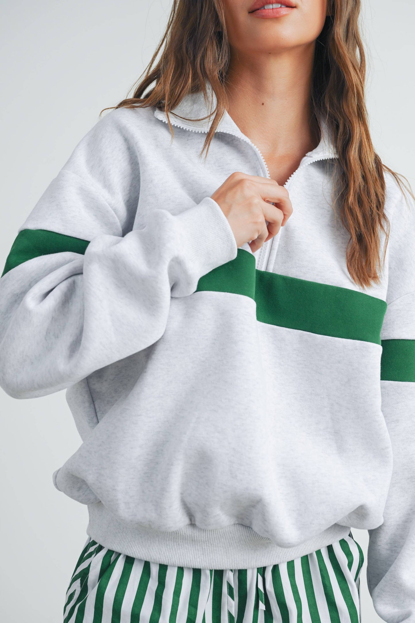 Butter Melon Two-Toned Half Zip Sweatshirt