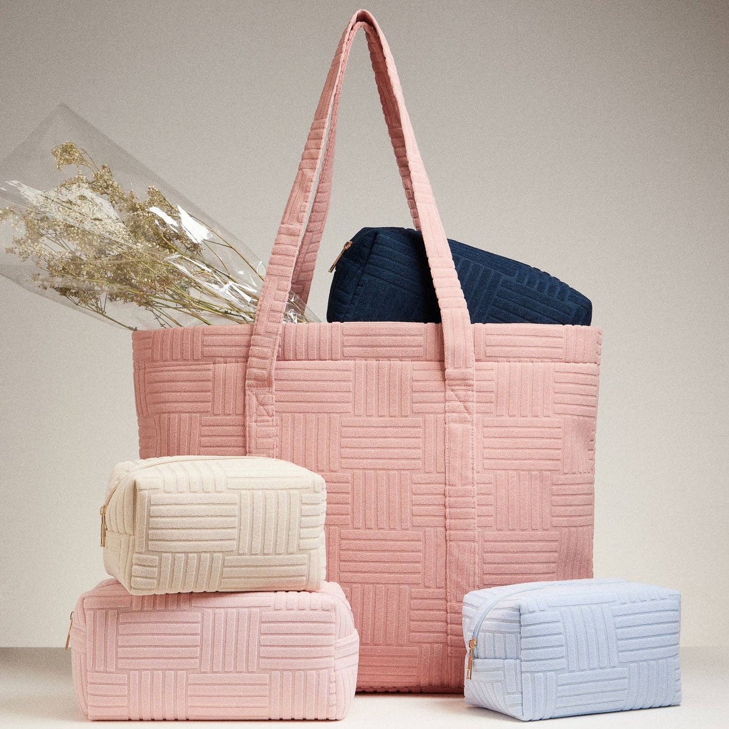Quilted Tote Bag with Woven Texture