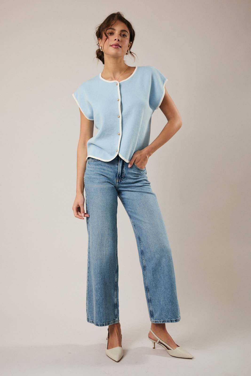 Sunday Edition Knit Button Down Top