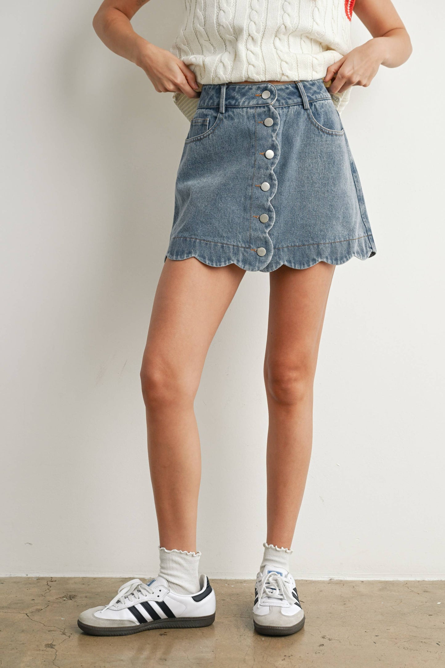 Butter Melon Buttoned Scallop Denim Skirt