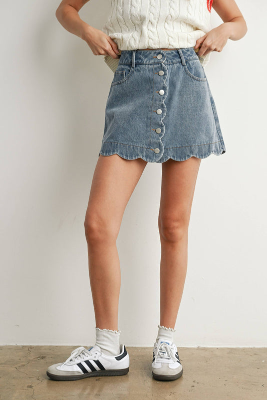 Butter Melon Buttoned Scallop Denim Skirt