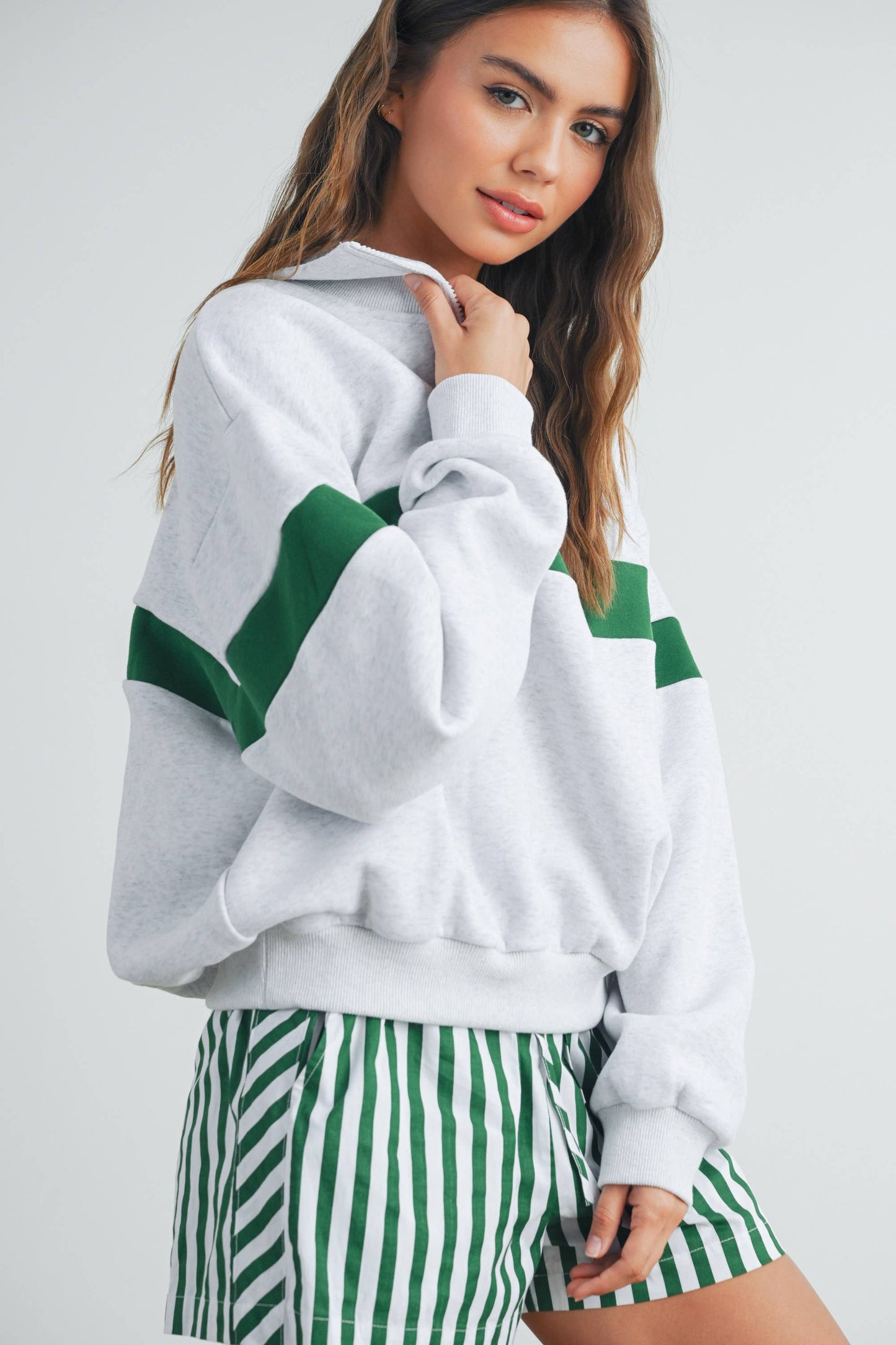 Butter Melon Two-Toned Half Zip Sweatshirt