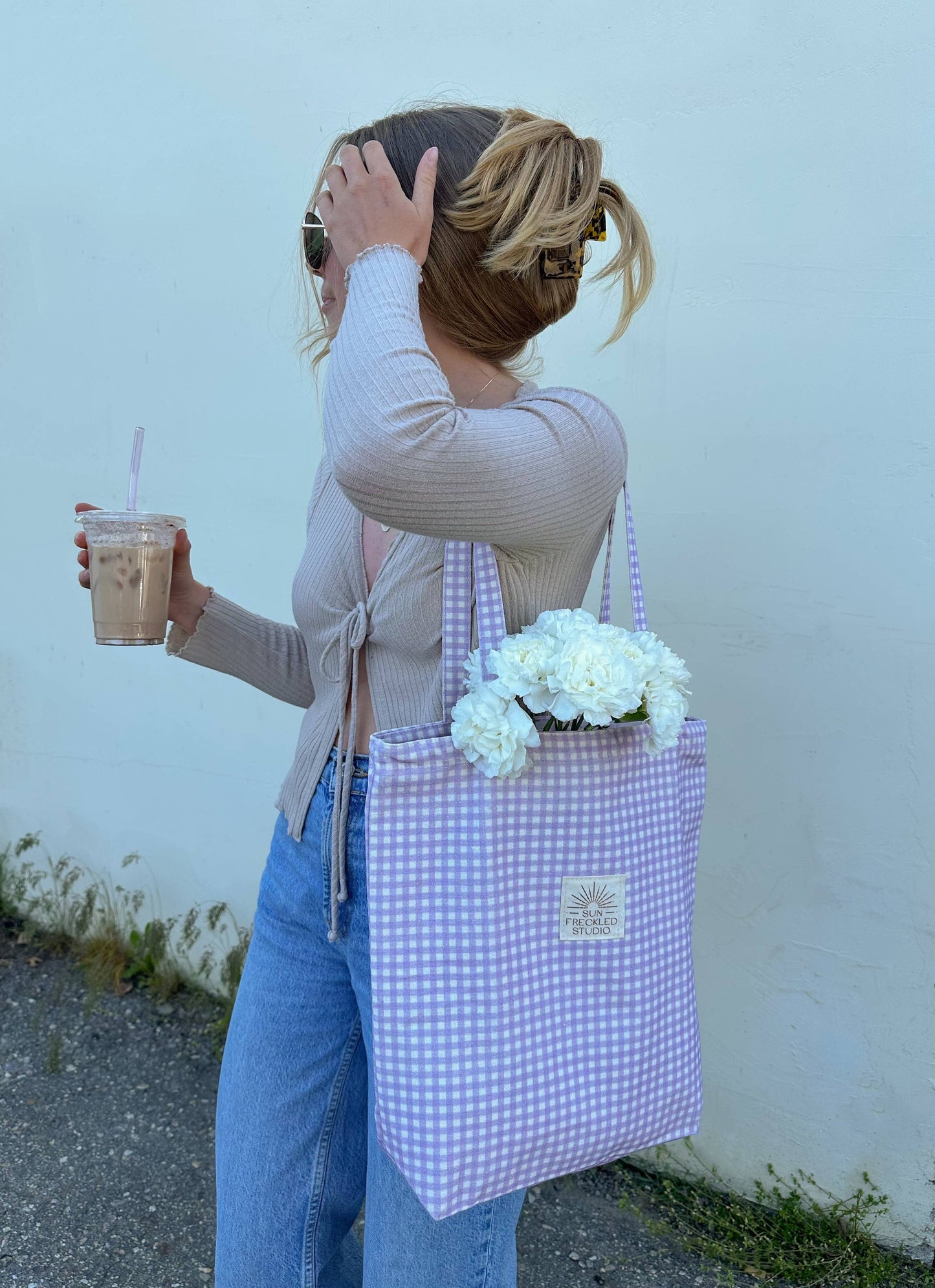 Lavender Gingham Tote Bag