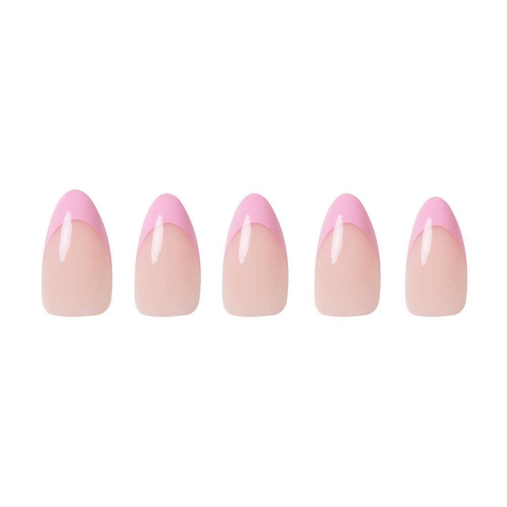 Pink Macaron Press-On Nails | Pink French Tip | Short Almond