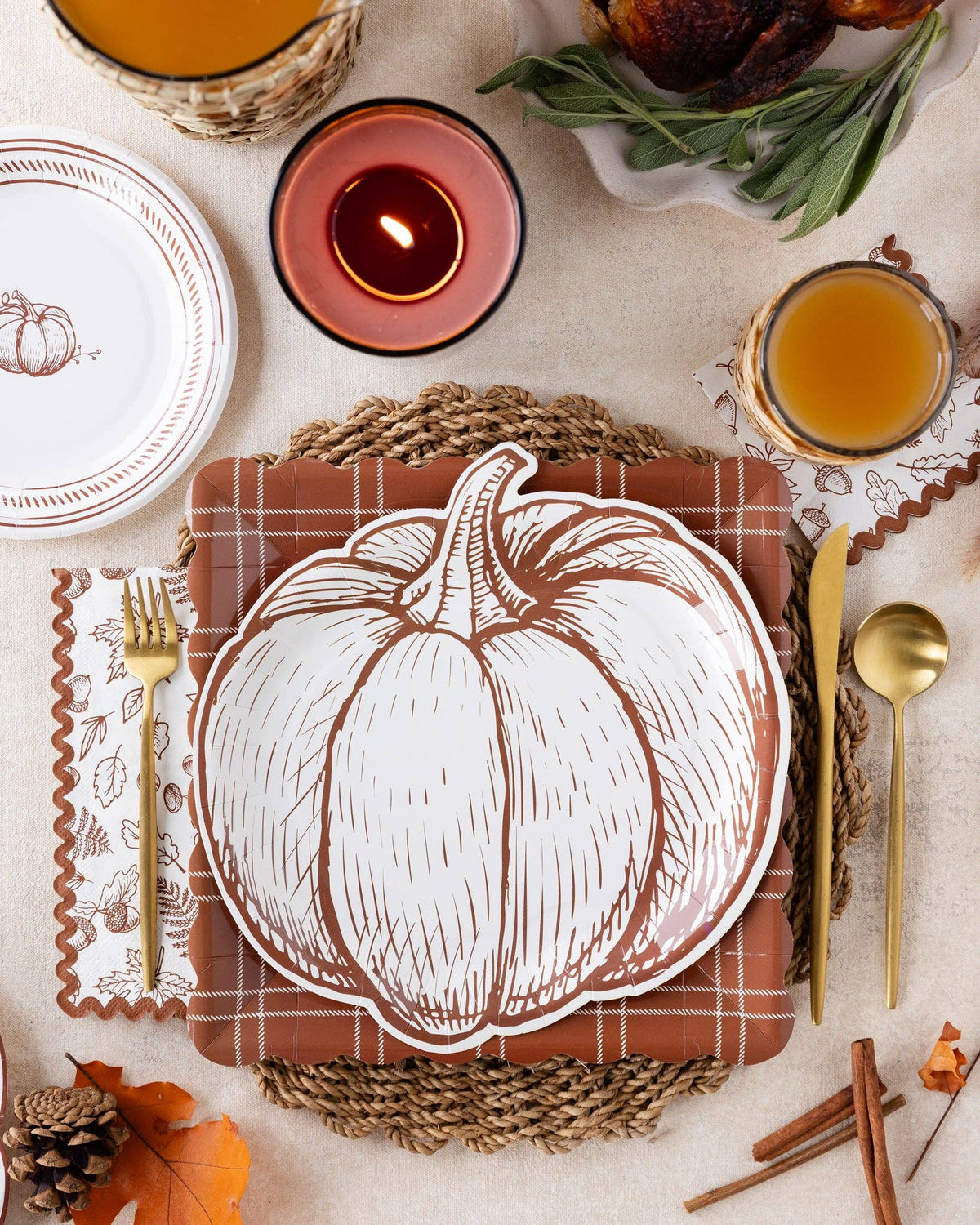 Pumpkin Line Art Paper Plates