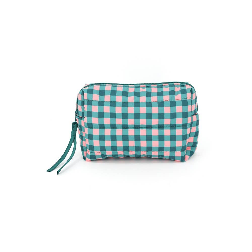 Gingham Check Puffer Zip Pouch