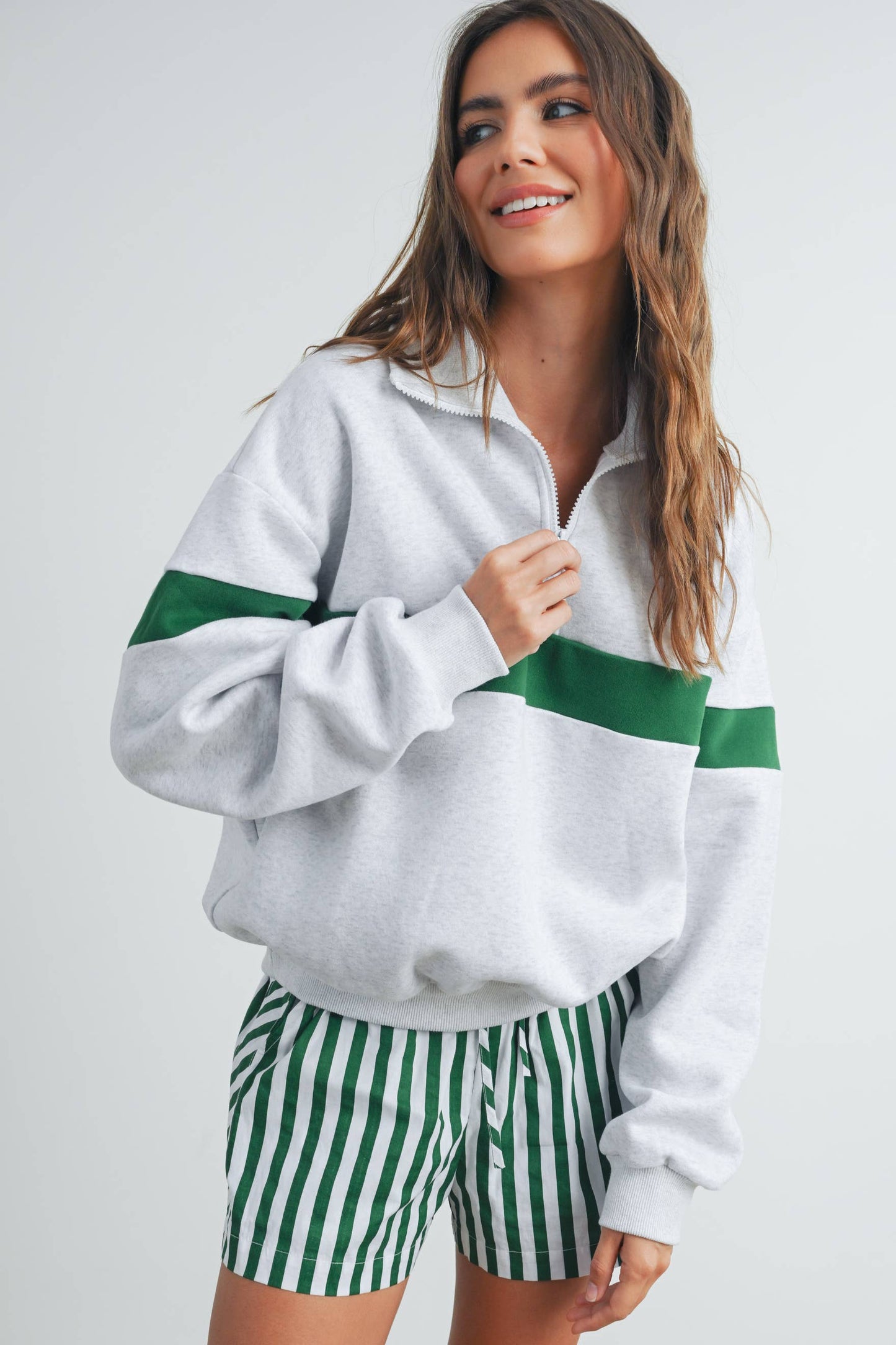 Butter Melon Two-Toned Half Zip Sweatshirt