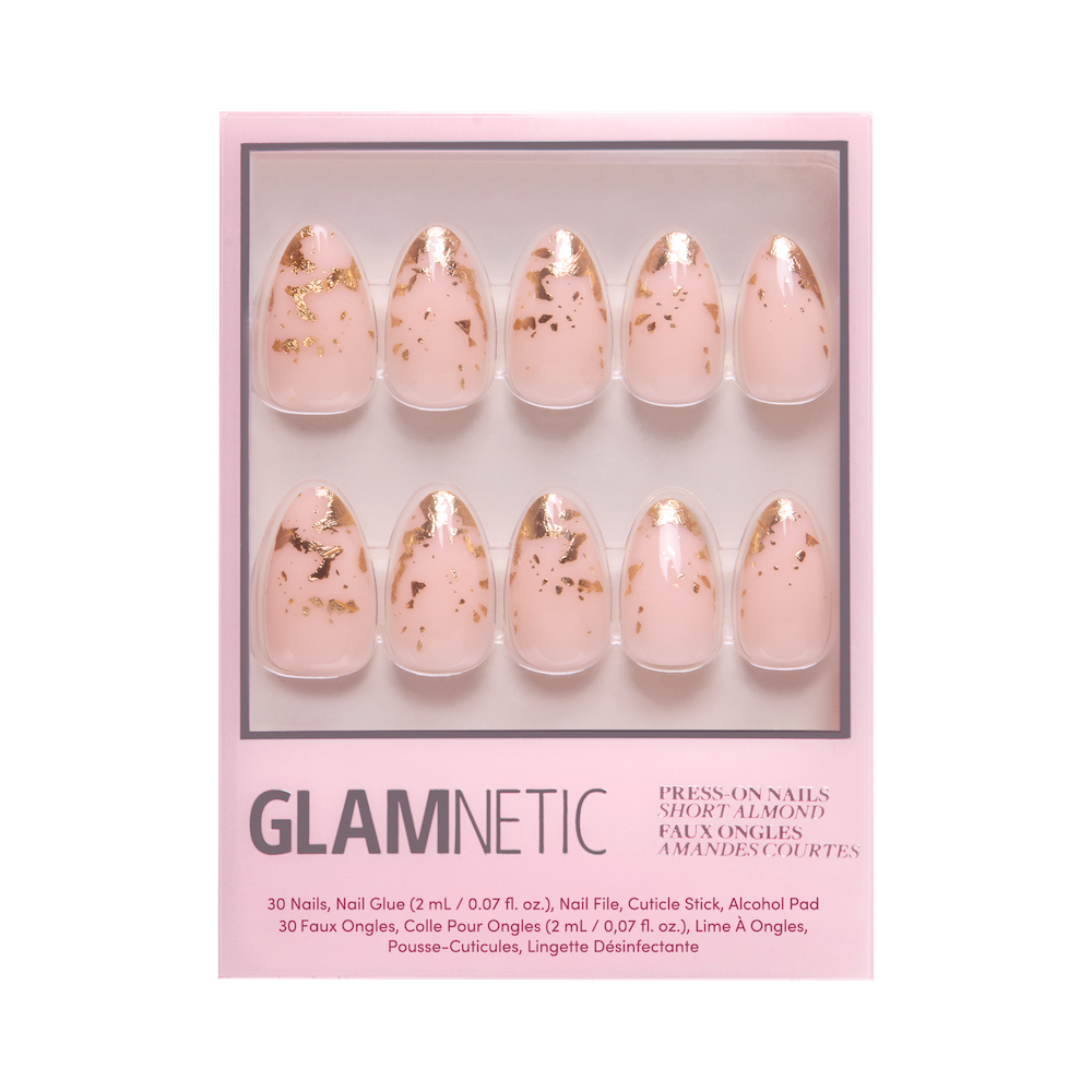 24K Press-On Nails|Gold Foil Accent| Short Almond Length