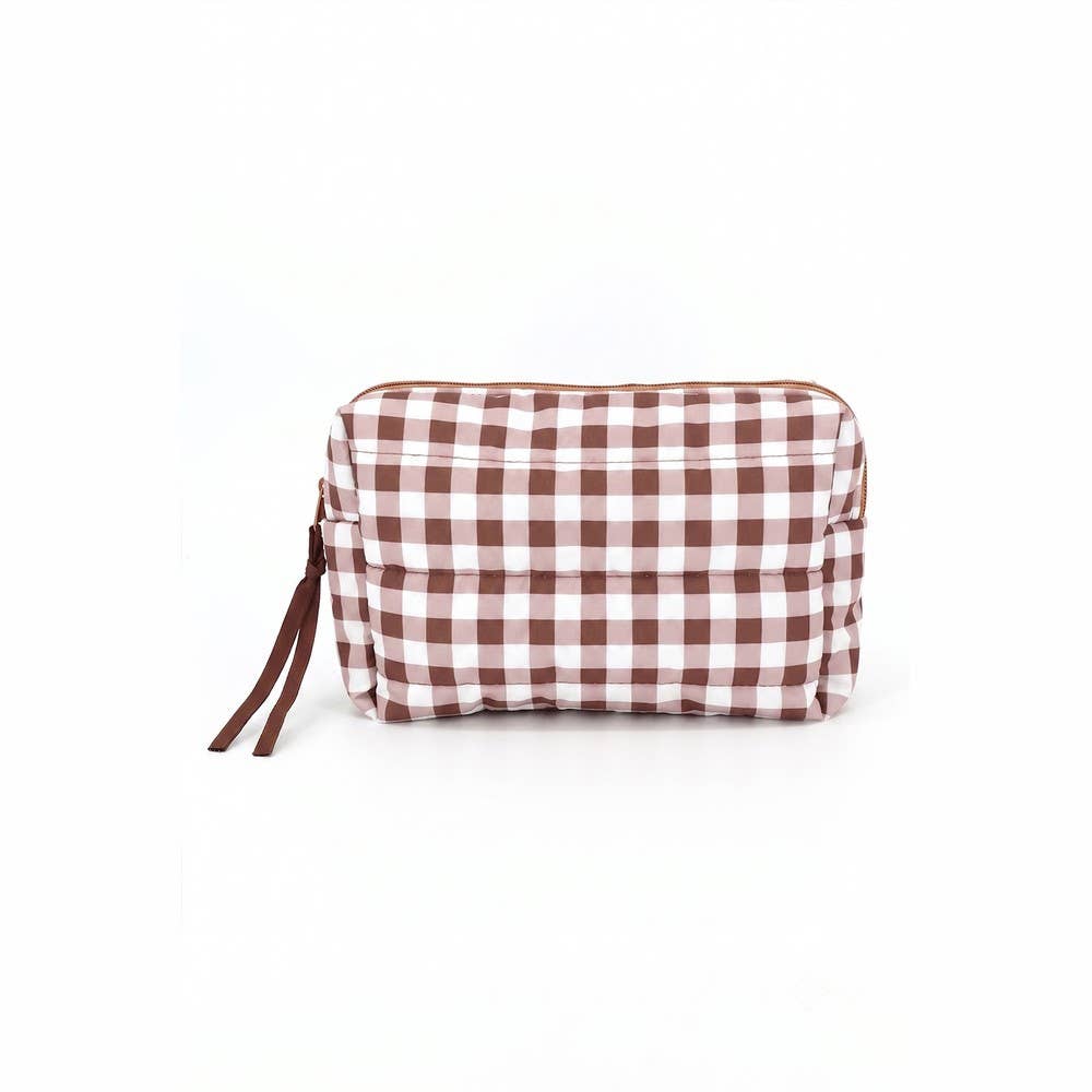 Gingham Check Puffer Zip Pouch