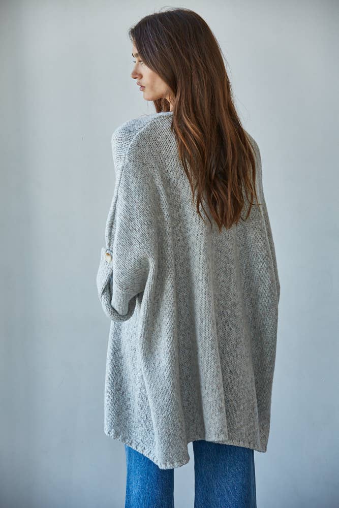 By Together Knit Folded Quarter Sleeve Open Front Cardigan
